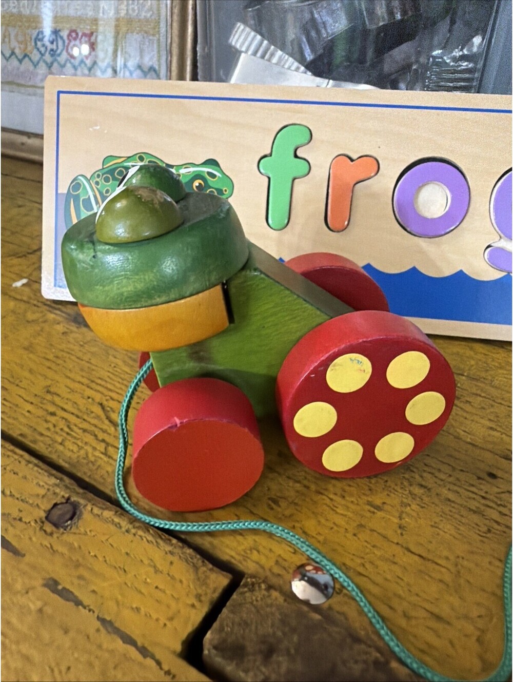 Vintage Wood Frog Childrens Pull Toy And Wood Frog puzzle - Picture 4 of 10